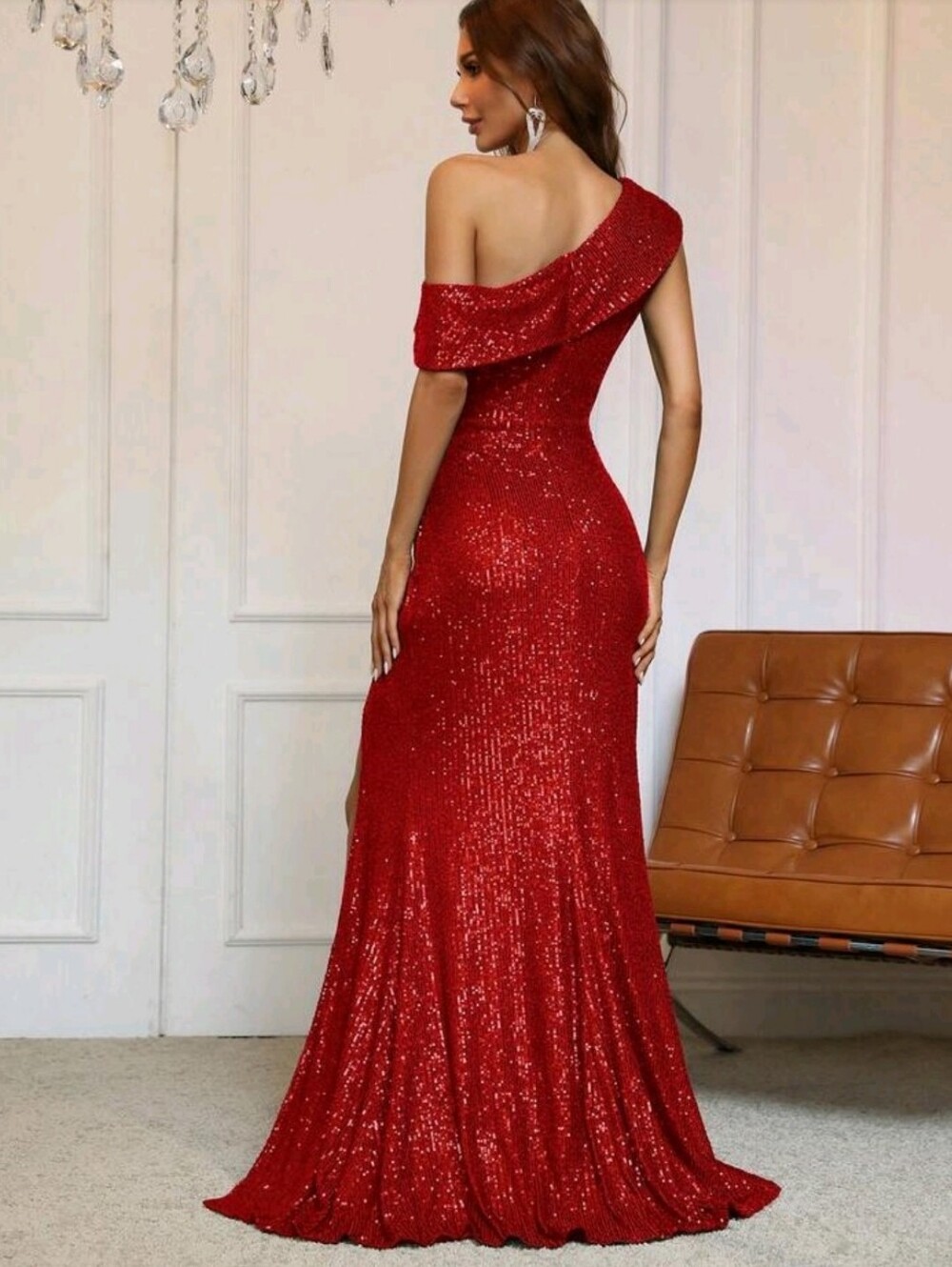 One-Shoulder Sequin Evening Gown Size S - Picture 2 of 6